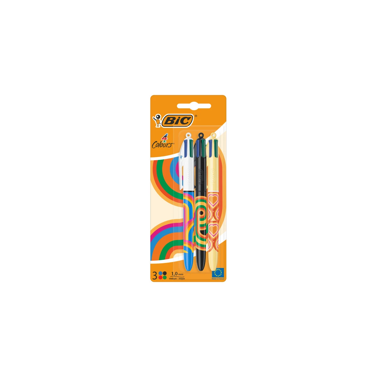 BIC 4 Cores Decors pacote de 3 boligraphs de bola retrátil - Punta Media de 1,0 mm - tinta com base aceita - 4 cores