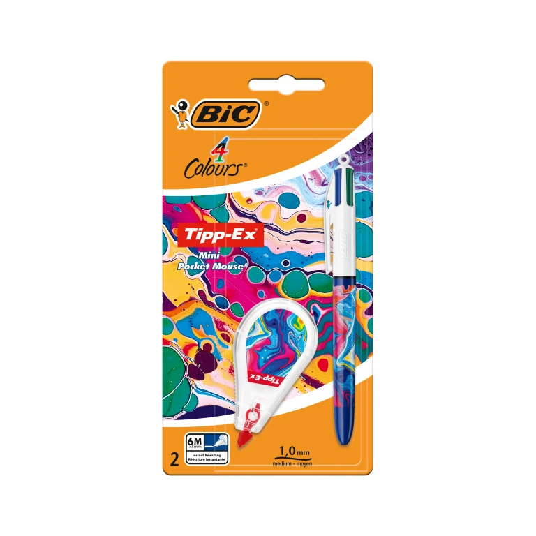 BIC 4 cores decors hydro pacote de 1 bola retrátil bola + bolso mouse 5mmx6m boligraf