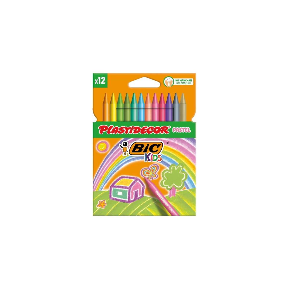 Bic Kids Pastell Pastel Caja de 12 Lapices de cera - Extraresista - Fácil de escorregar Punta - sem mancha - SUT pastel colorido