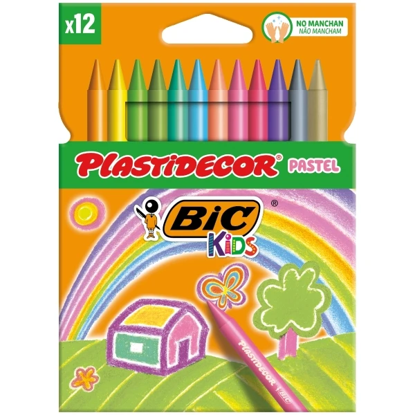 Bic Kids Pastell Pastel Caja de 12 Lapices de cera - Extraresista - Fácil de escorregar Punta - sem mancha - SUT pastel colorido