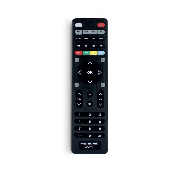 Metronic Mando a Distância Universal Zap 4 evo 5 para TV + TDT + SAT + DVD - Cor preta