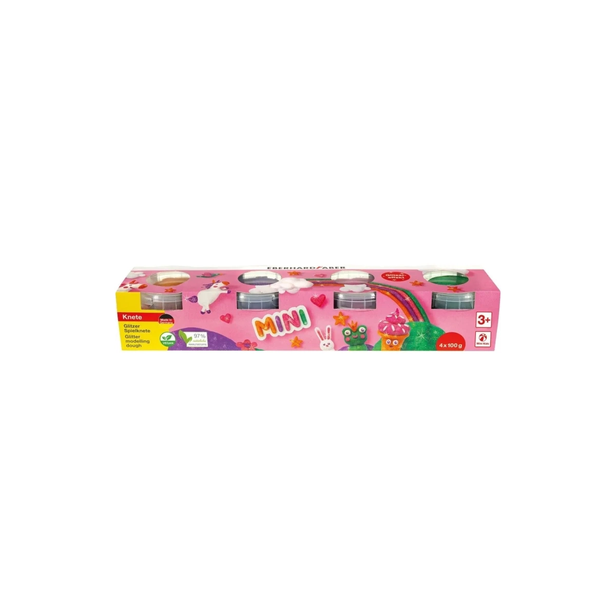 Eberhard Faber Mini Kids Pack com 4 botas 100g de pasta de moldagem - 97% Ingredientes naturais - cores brilhantes Naranja, Morado, Rosa e Verde