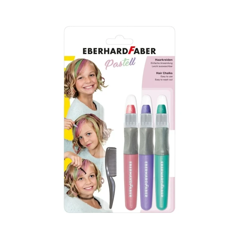 Eberhard Faber Pack de 3 Tizas Pastel para cabello + 1 mini peine - aplique nos cabelos secos - use o peine para dispensar a cor - fácil de lavar - rosa, roxo e turquesa pastel pastel pastel pastel pastel pastel pastel pastel pastel pastel pastel pastel