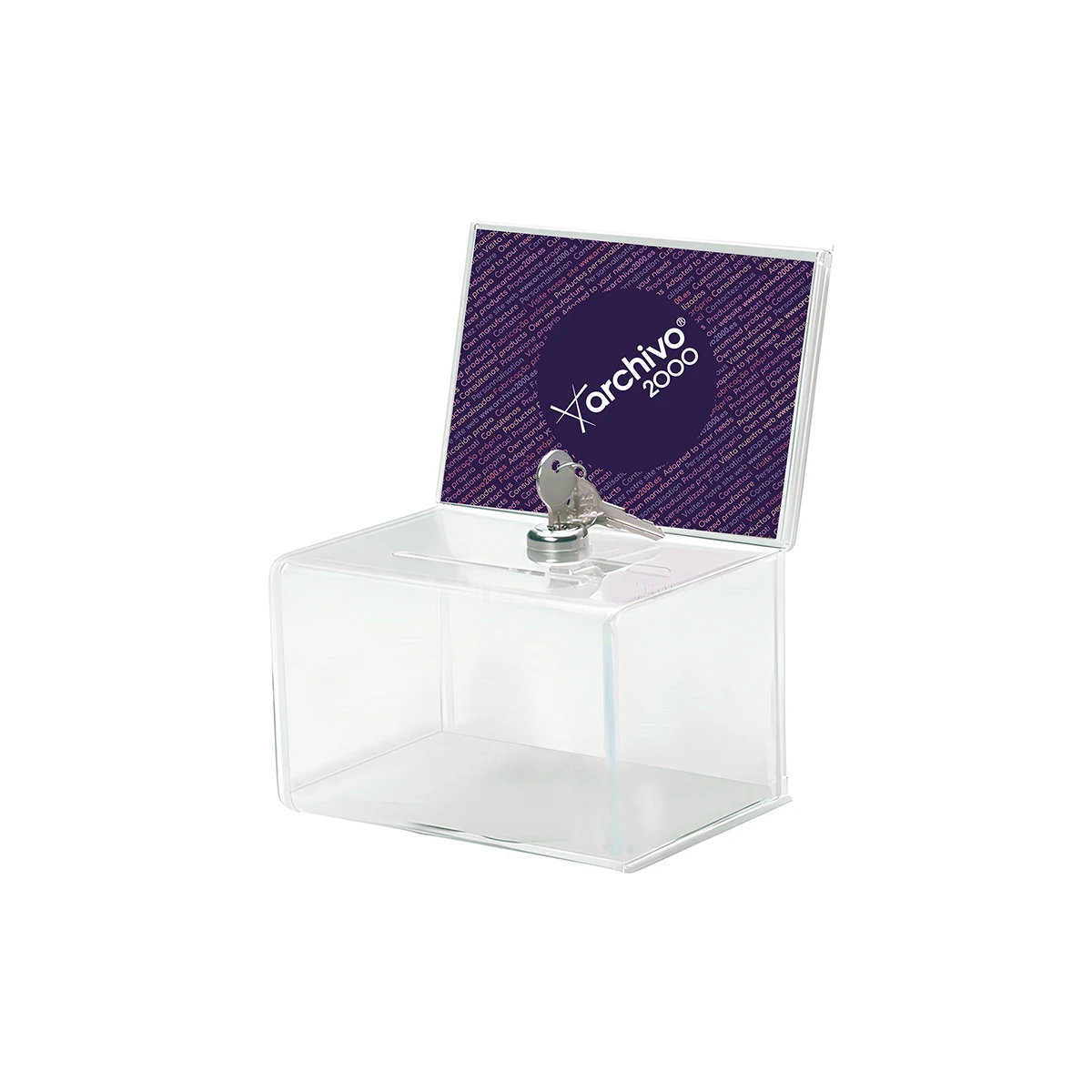 Caixa de sugestoes archivo 2000 com fechadura e duas chaves cor cristal transparente 109x154x205 mm