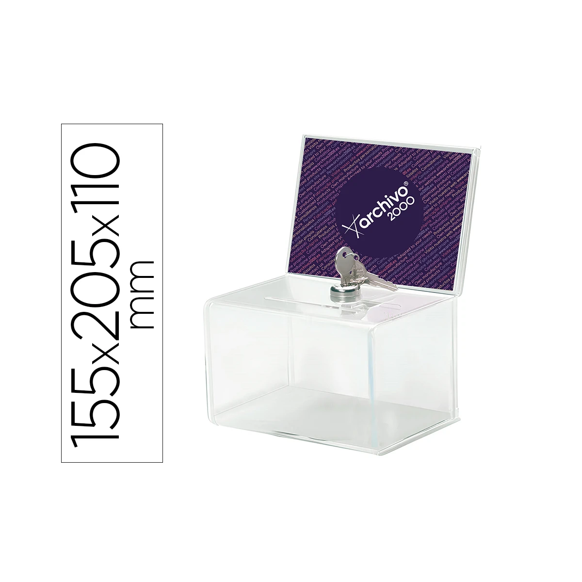 Caixa de sugestoes archivo 2000 com fechadura e duas chaves cor cristal transparente 109x154x205 mm