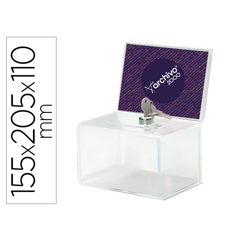 Caixa de sugestoes archivo 2000 com fechadura e duas chaves cor cristal transparente 109x154x205 mm