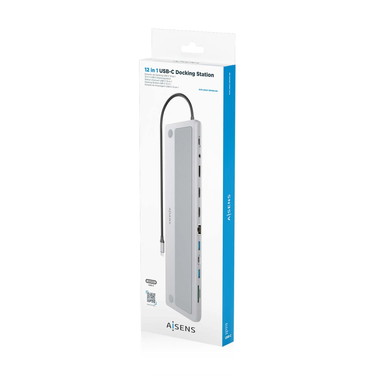 AISENS ASUC-12P020-GR base & duplicador de portas Com fios USB 3.2 Gen 1 (3.1 Gen 1) Type-C Cinzento
