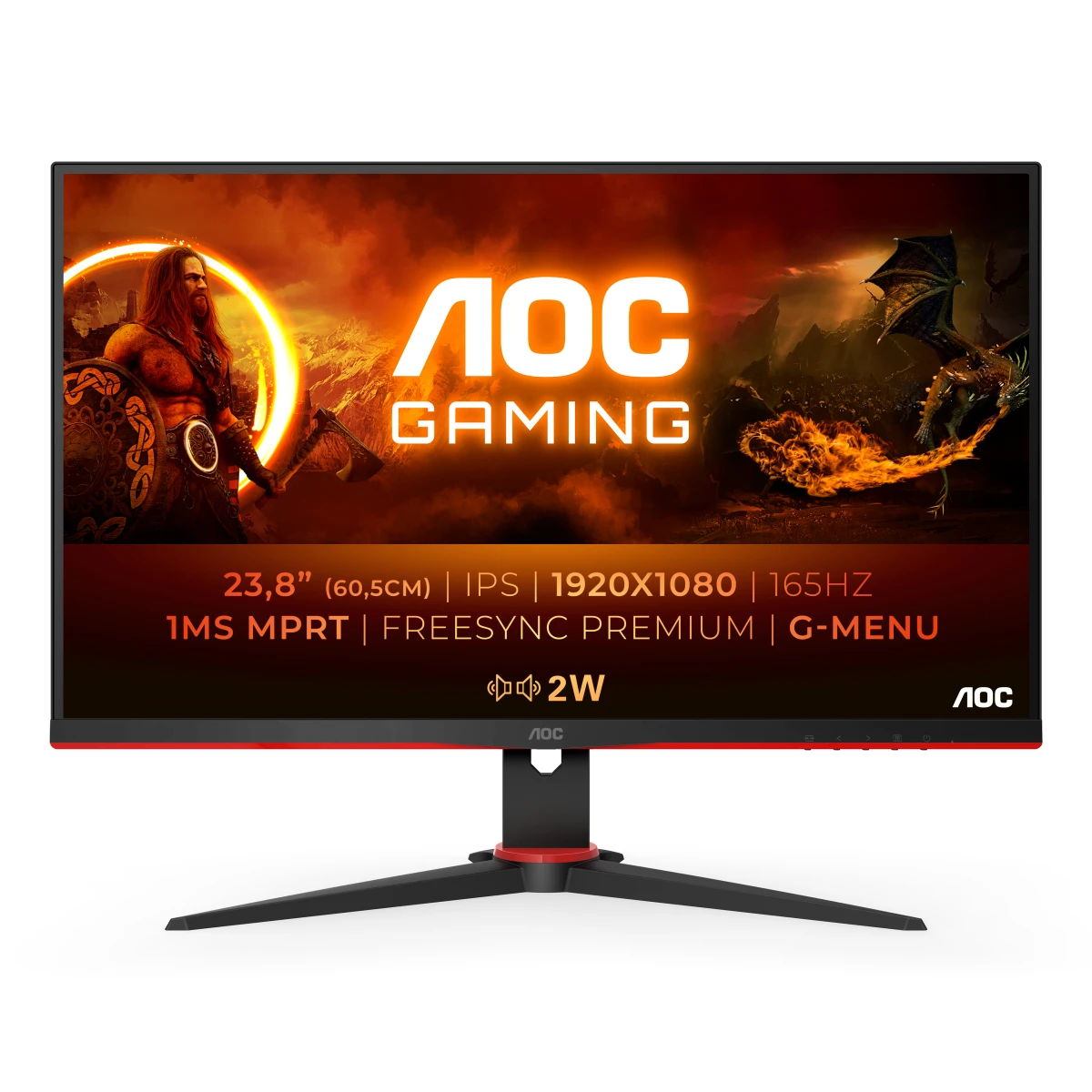 AOC G2 24G2SPAE/BK LED display 60,5 cm (23.8") 1920 x 1080 pixels Full HD Preto, Vermelho