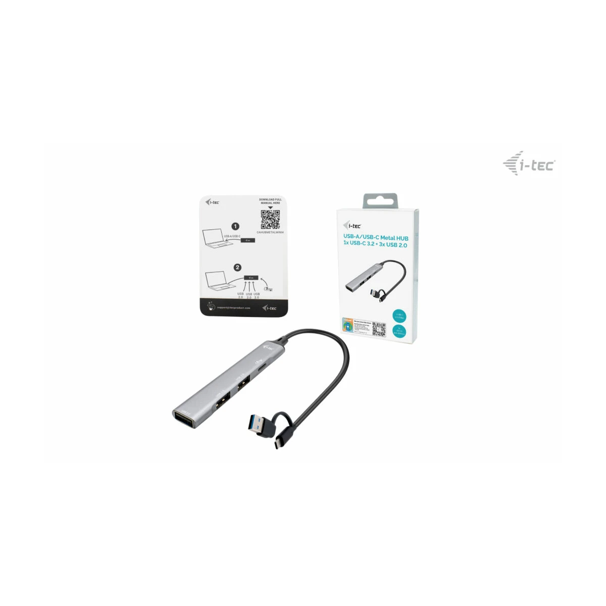 i-tec CAHUBMETALMINI4 hub de interface USB 3.2 Gen 1 (3.1 Gen 1) Type-A + Type-C 5000 Mbit/s Prateado