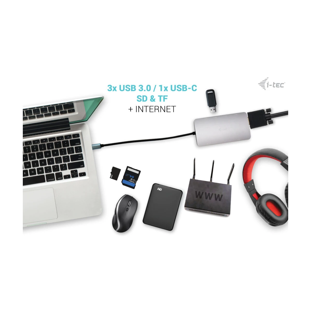 i-tec Metal C31NANODOCKVGAPD base & duplicador de portas Com fios USB 3.2 Gen 1 (3.1 Gen 1) Type-C Prateado